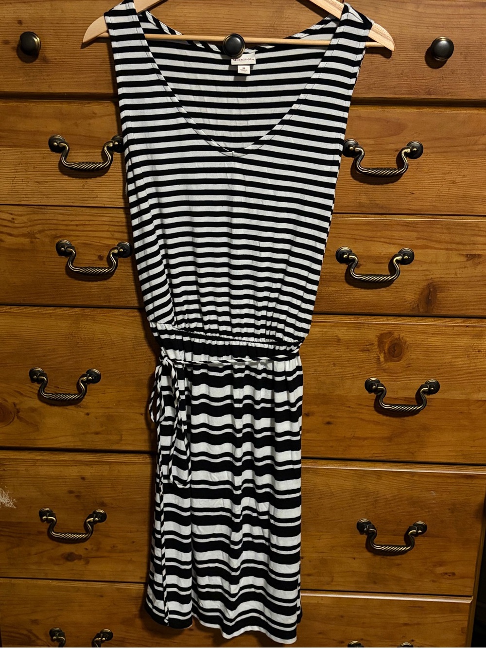 Merona Black and White Striped Sleeveless Midi Dress